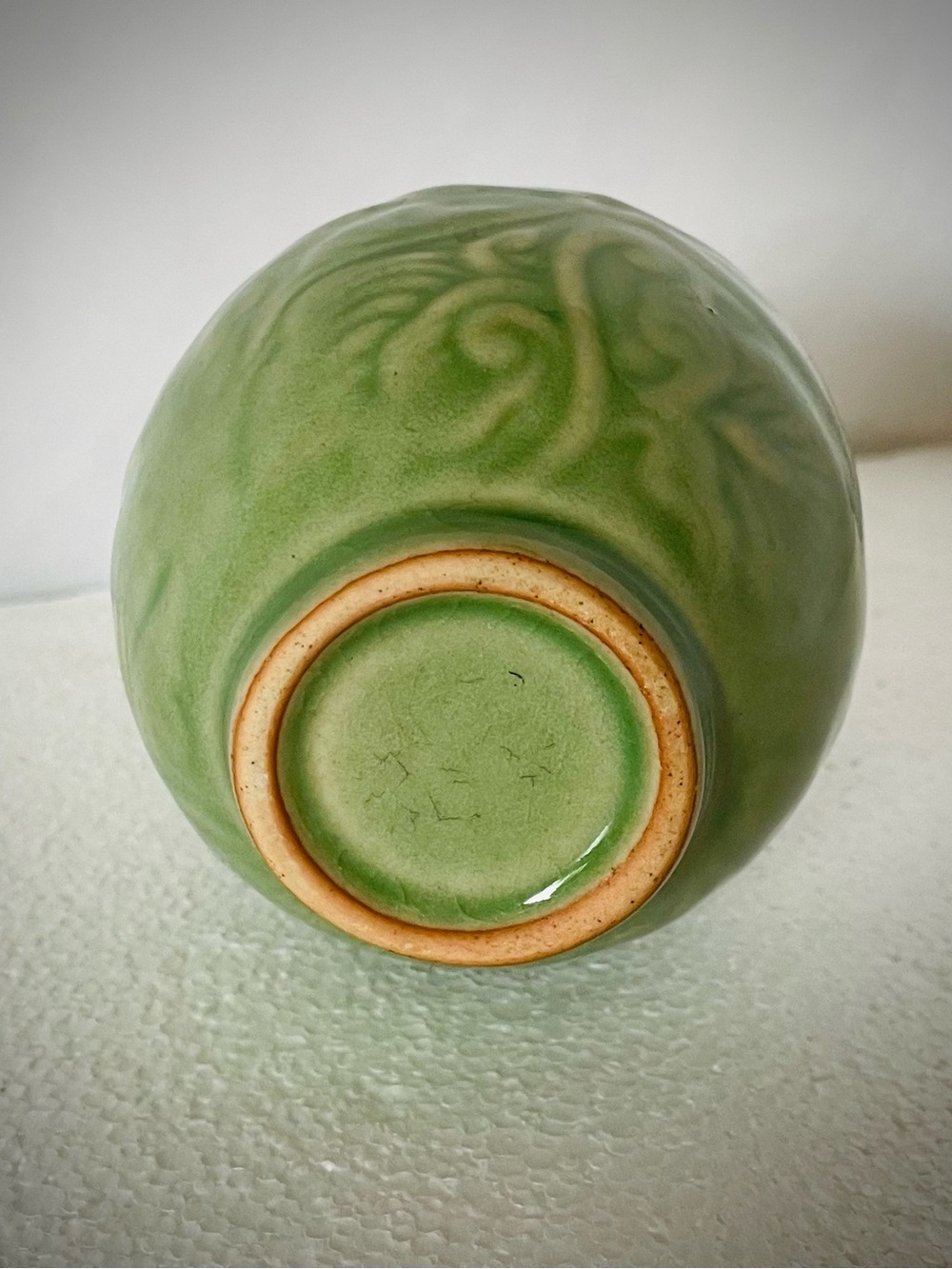 Antique Celadon Sake Bottle Jar Small Green Bud Vase Ceremonial Period Sanda - Picture 5 of 6